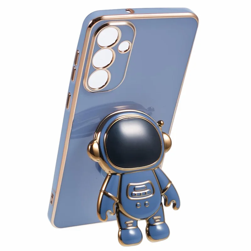 For Samsung Galaxy A15 5G Case Electroplating Soft TPU Phone Cover with Astronaut Hidden Kickstand - Grey