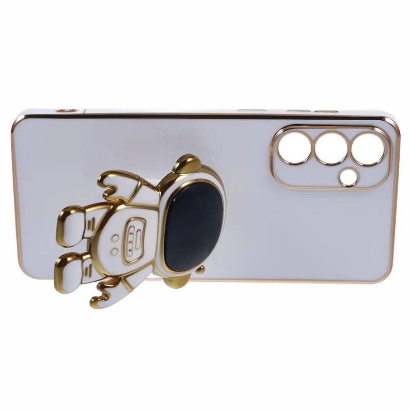 For Samsung Galaxy A36 5G Case Electroplating Soft TPU Phone Cover with Astronaut Hidden Kickstand - White