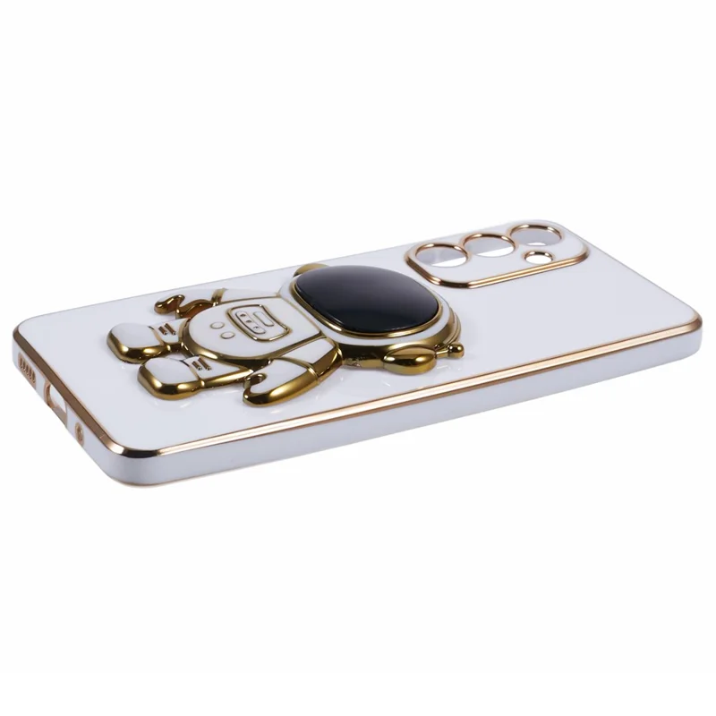 For Samsung Galaxy A36 5G Case Electroplating Soft TPU Phone Cover with Astronaut Hidden Kickstand - White