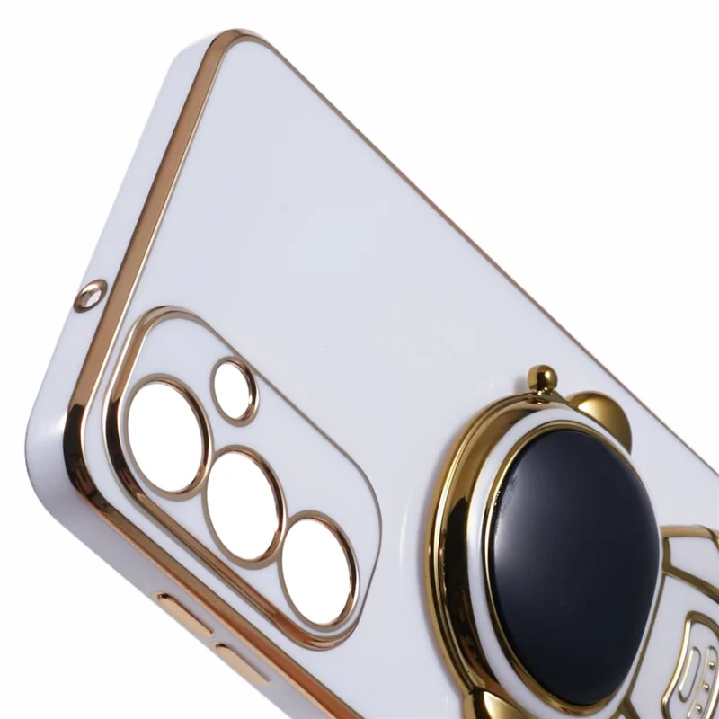 For Samsung Galaxy A36 5G Case Electroplating Soft TPU Phone Cover with Astronaut Hidden Kickstand - White