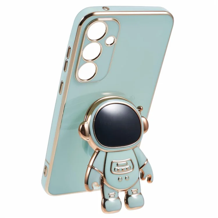 Für Samsung Galaxy S24+ Hülle Galvanisierung Soft TPU Handyhülle Astronaut versteckter Ständer - Grün