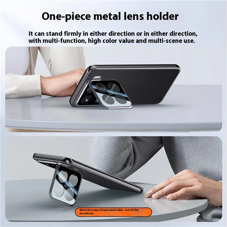 Custodia per Xiaomi 15 Pro con protezione per obiettivo, supporto e protezione anti-caduta in TPU+PU - Nera