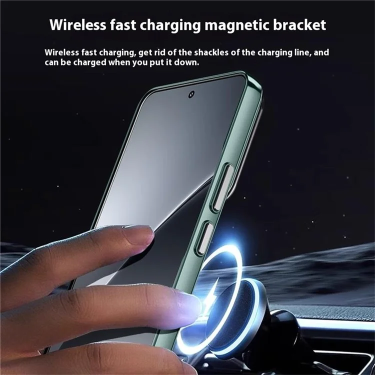 Чехол для Xiaomi 15 совместимый с MagSafe, с подставкой для объектива, прозрачная пластиковая задняя крышка - черный