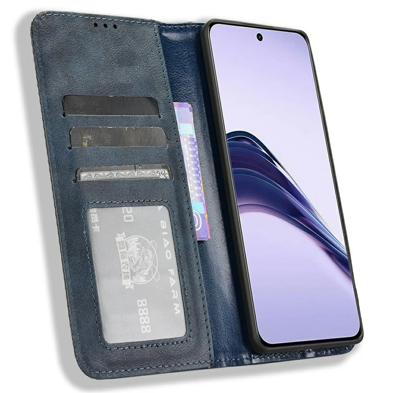 For Realme 13+ 5G / 13 Pro 5G (China) Leather Case Wallet Stand Retro Texture Phone Cover - Blue