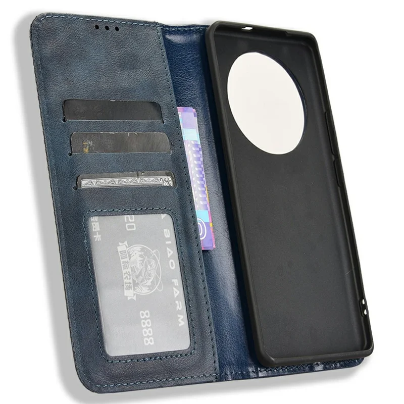 For Realme 13+ 5G / 13 Pro 5G (China) Leather Case Wallet Stand Retro Texture Phone Cover - Blue