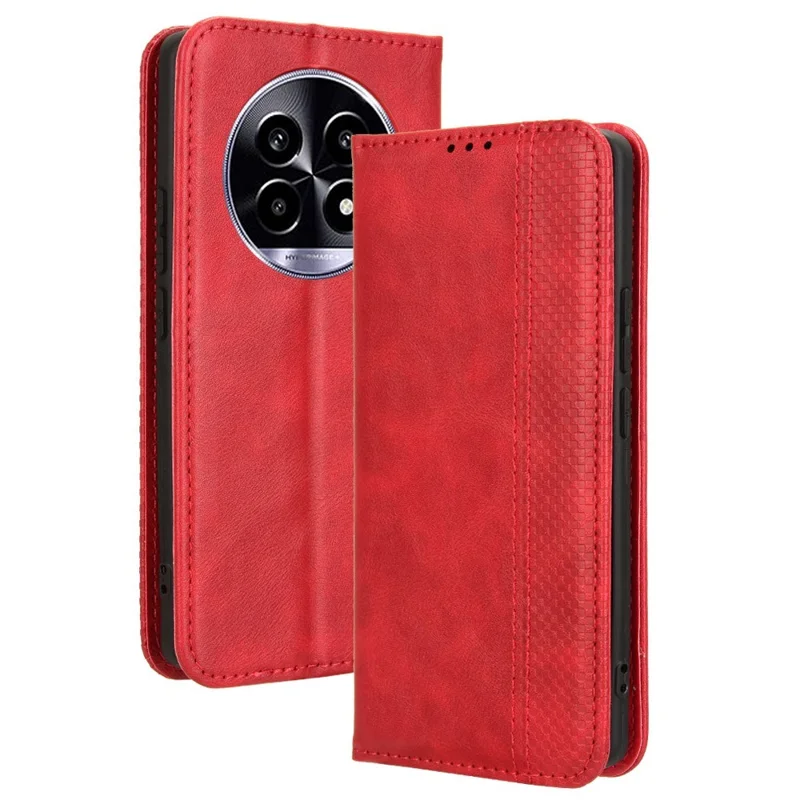 For Realme 13+ 5G / 13 Pro 5G (China) Leather Case Wallet Stand Retro Texture Phone Cover - Red