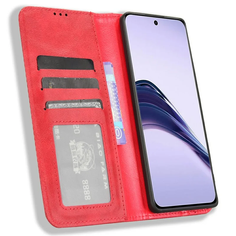 For Realme 13+ 5G / 13 Pro 5G (China) Leather Case Wallet Stand Retro Texture Phone Cover - Red