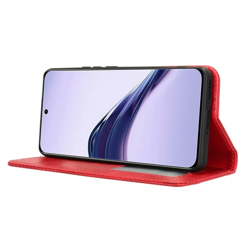 For Realme 13+ 5G / 13 Pro 5G (China) Leather Case Wallet Stand Retro Texture Phone Cover - Red