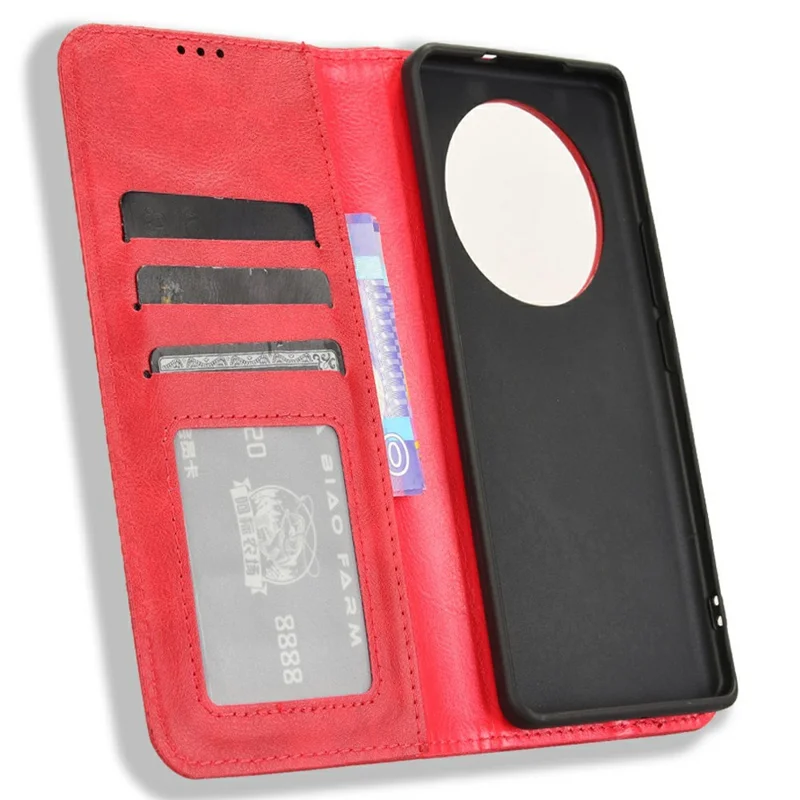 For Realme 13+ 5G / 13 Pro 5G (China) Leather Case Wallet Stand Retro Texture Phone Cover - Red
