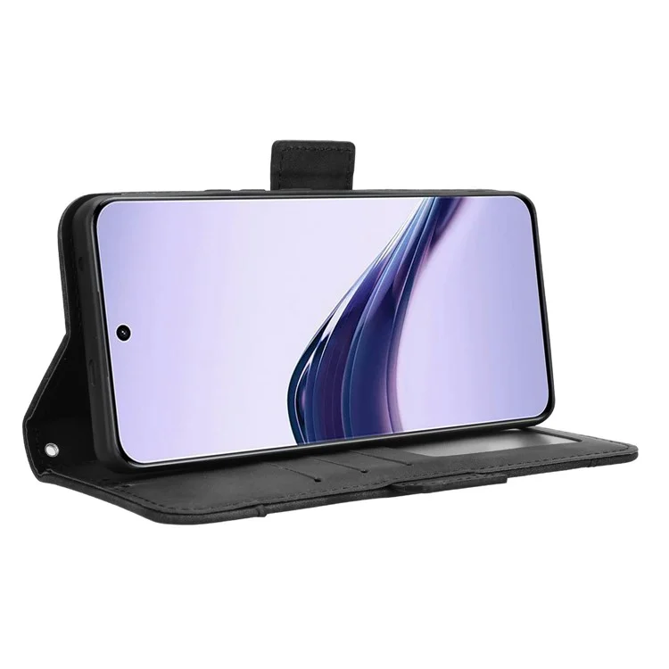 Для Realme 13+ 5G / 13 Pro (Китай) 5G кожаный чехол-кошелек для телефона с несколькими слотами для карт - черный