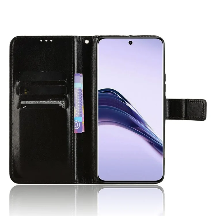 Чехол для Realme 13+ 5G / 13 Pro (Китай) 5G, текстура "бешеная лошадь", кожаный кошелек - черный
