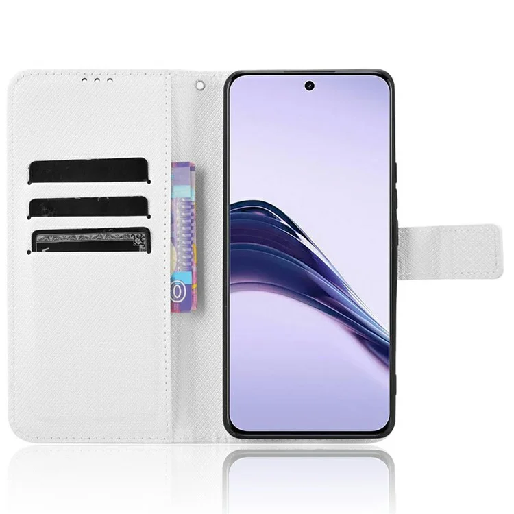 Для Realme 13+ 5G / 13 Pro (Китай) 5G Чехол с искусственной кожей с текстурой бриллиантов Кошелек Чехол для телефона - Белый