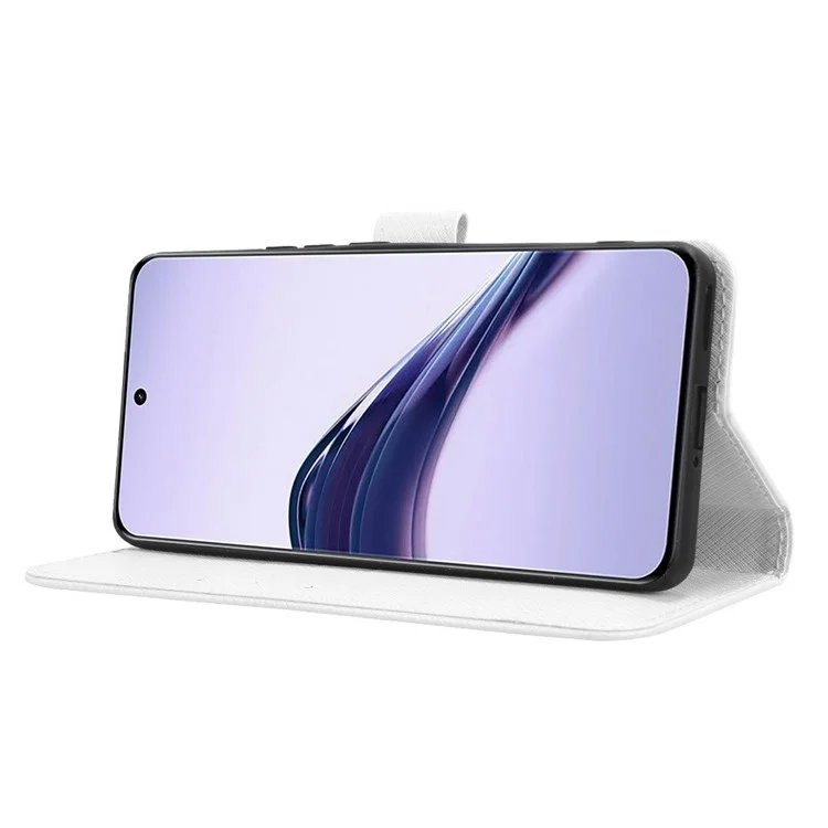 Для Realme 13+ 5G / 13 Pro (Китай) 5G Чехол с искусственной кожей с текстурой бриллиантов Кошелек Чехол для телефона - Белый