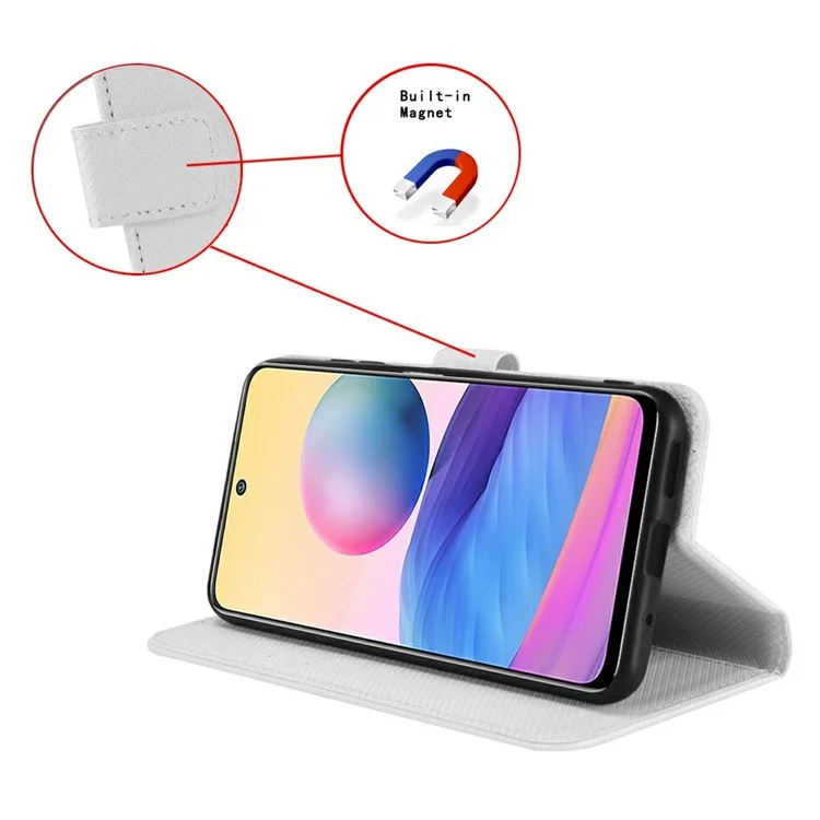 Для Realme 13+ 5G / 13 Pro (Китай) 5G Чехол с искусственной кожей с текстурой бриллиантов Кошелек Чехол для телефона - Белый