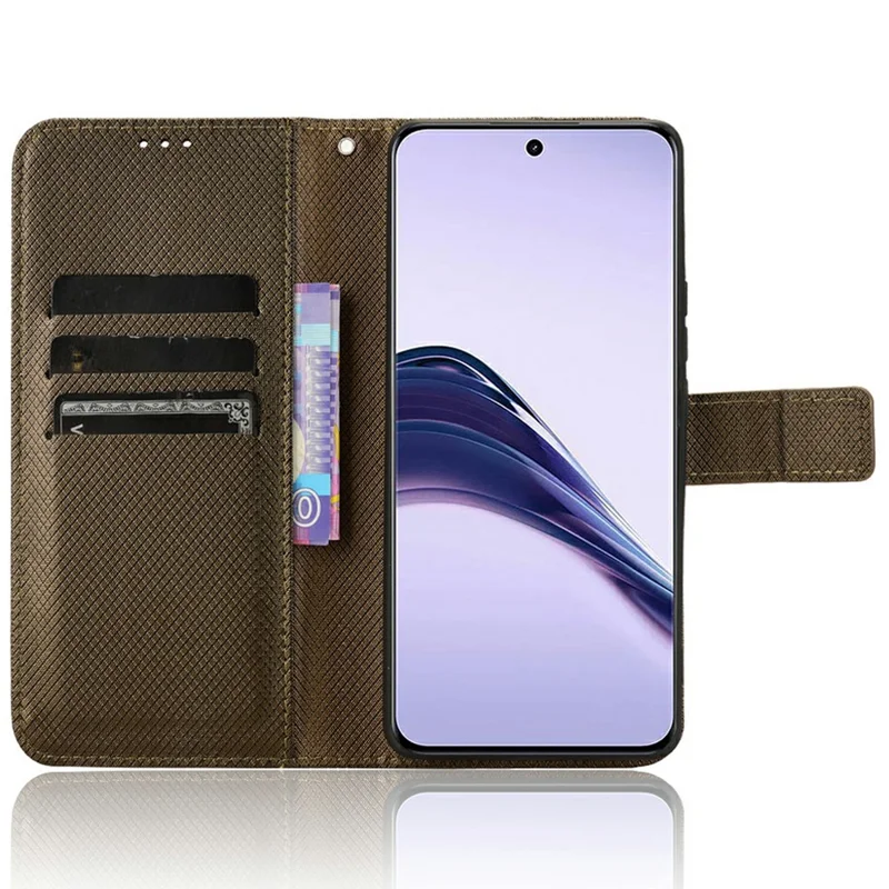 For Realme 13+ 5G / 13 Pro 5G (China) Case PU Leather Diamond Texture Wallet Phone Cover - Brown