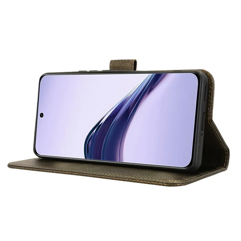 For Realme 13+ 5G / 13 Pro 5G (China) Case PU Leather Diamond Texture Wallet Phone Cover - Brown
