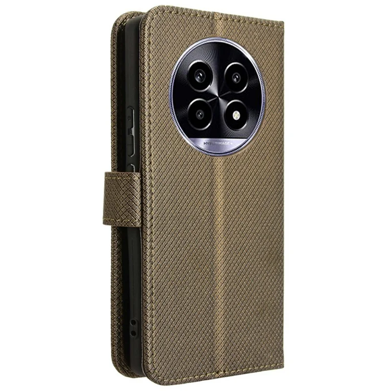 For Realme 13+ 5G / 13 Pro 5G (China) Case PU Leather Diamond Texture Wallet Phone Cover - Brown
