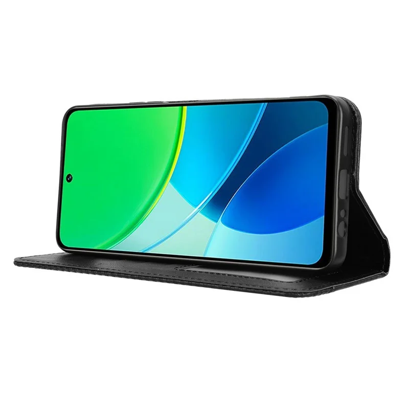 Чехол-книжка для vivo Y19s 4G из искусственной кожи, с функцией подставки, с ретро-текстурой - черный