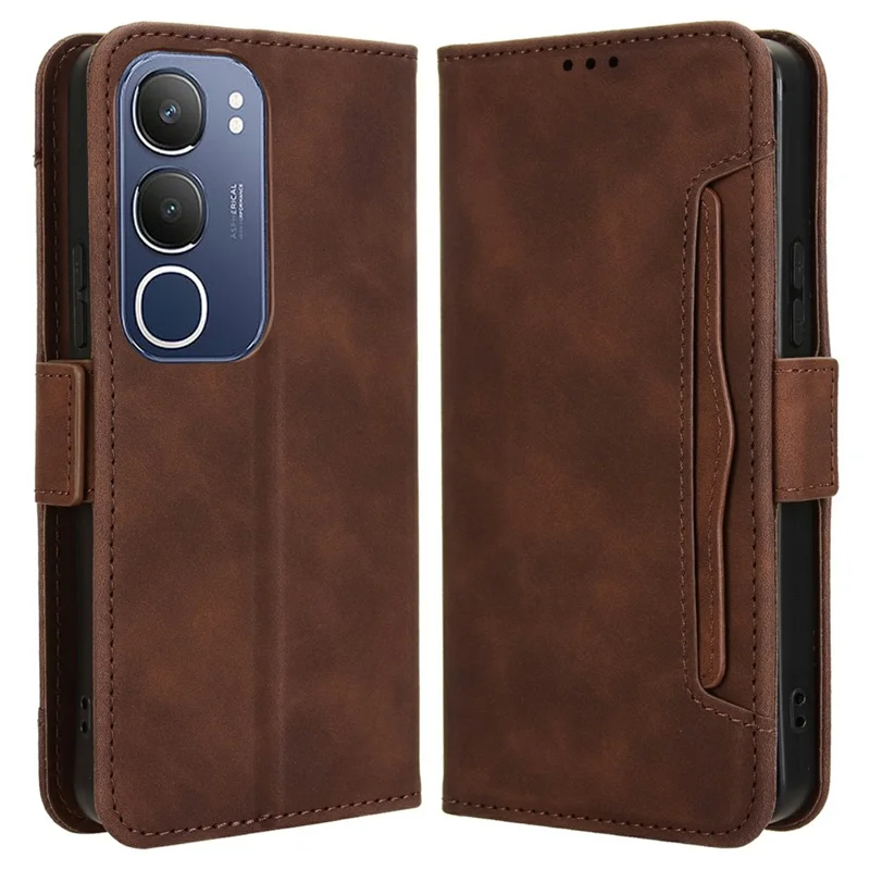 For vivo Y19s 4G / Y29 5G Leather Case Phone Wallet Cover with Multiple Card Slots - Brown