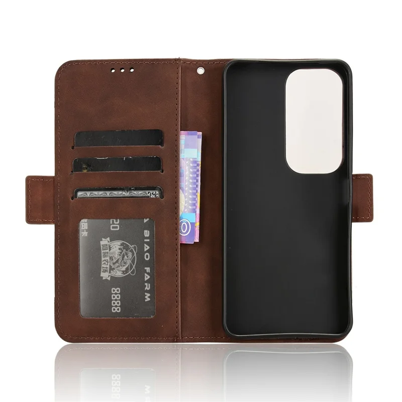 For vivo Y19s 4G / Y29 5G Leather Case Phone Wallet Cover with Multiple Card Slots - Brown