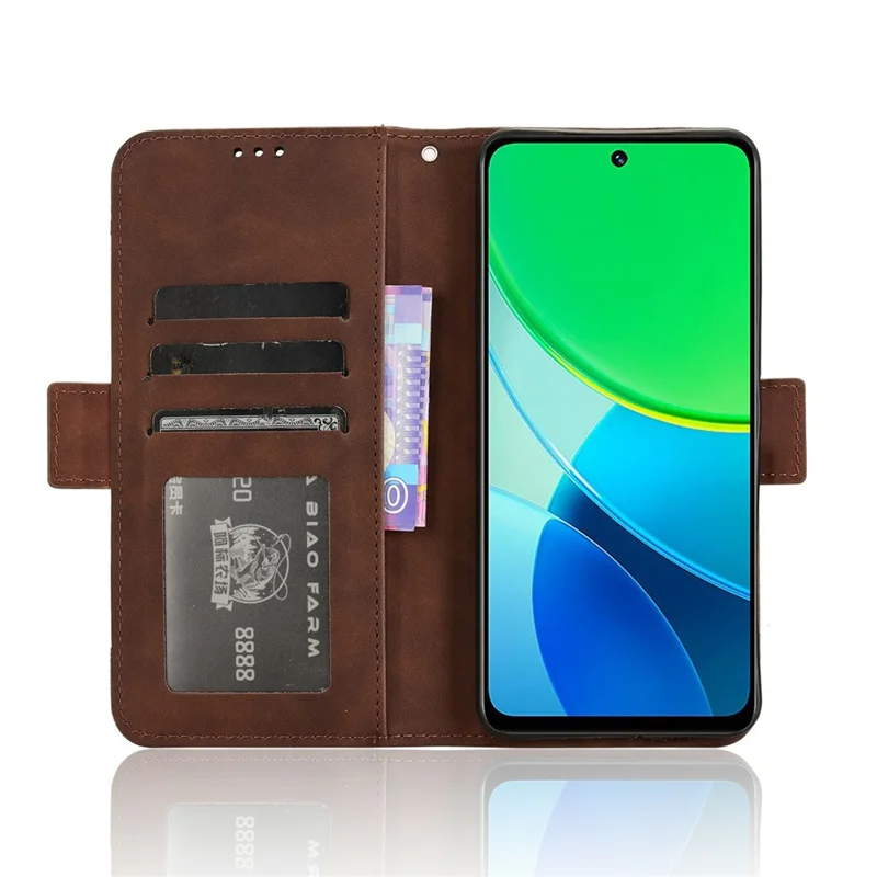 For vivo Y19s 4G / Y29 5G Leather Case Phone Wallet Cover with Multiple Card Slots - Brown