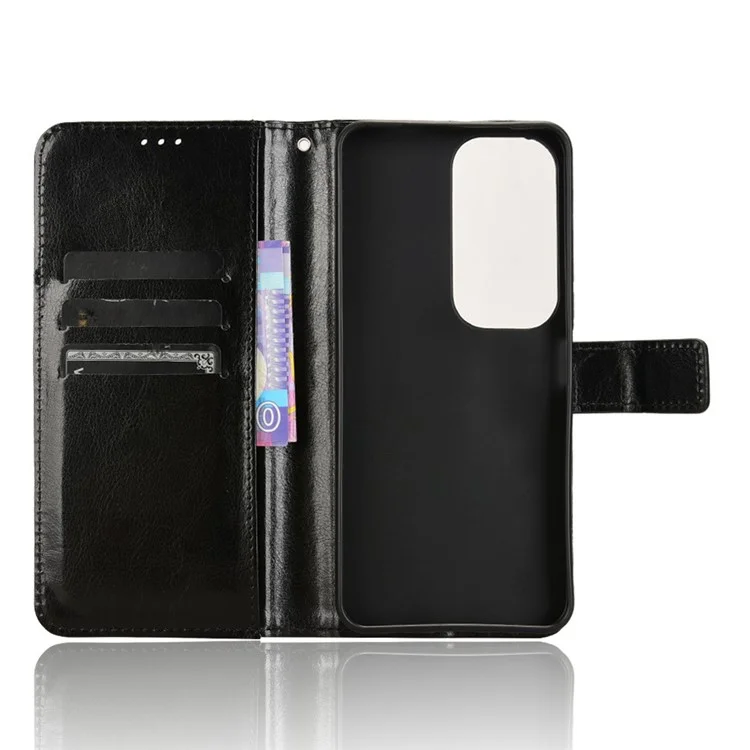 Für vivo Y19s 4G Hülle, Crazy Horse Textur PU-Leder Handytasche - Schwarz