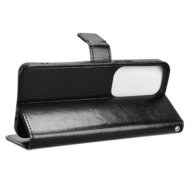 Für vivo Y19s 4G Hülle, Crazy Horse Textur PU-Leder Handytasche - Schwarz
