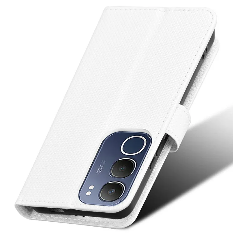 Étui pour vivo Y19s 4G en cuir PU avec texture diamant et fonction portefeuille - Blanc