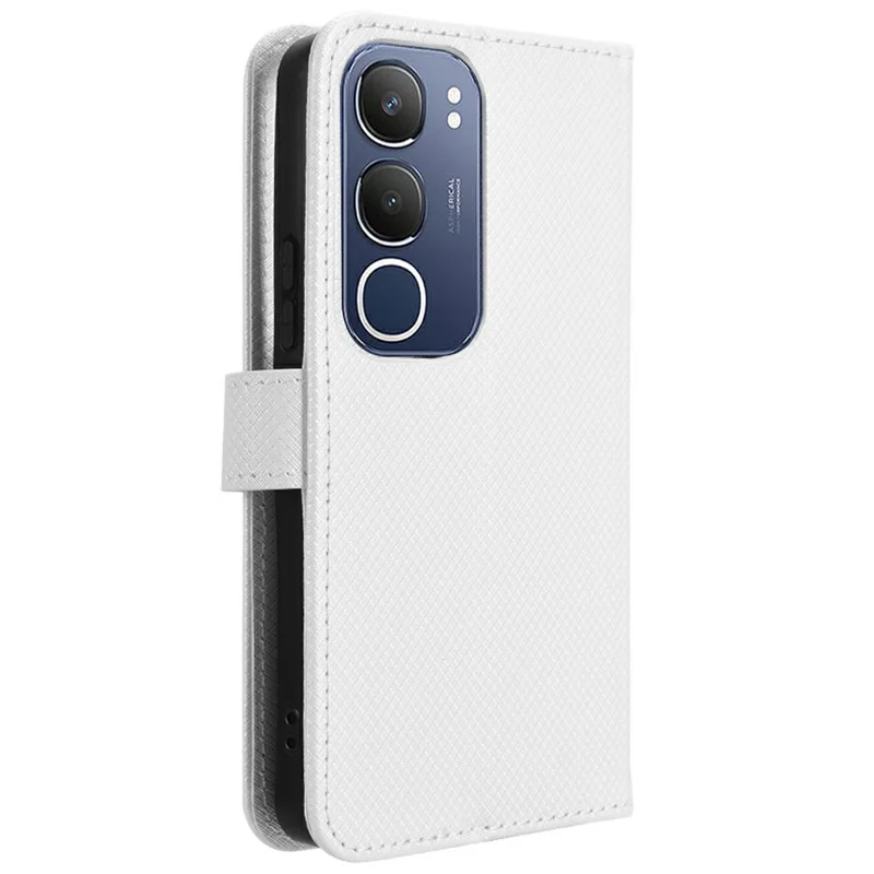 Étui pour vivo Y19s 4G en cuir PU avec texture diamant et fonction portefeuille - Blanc