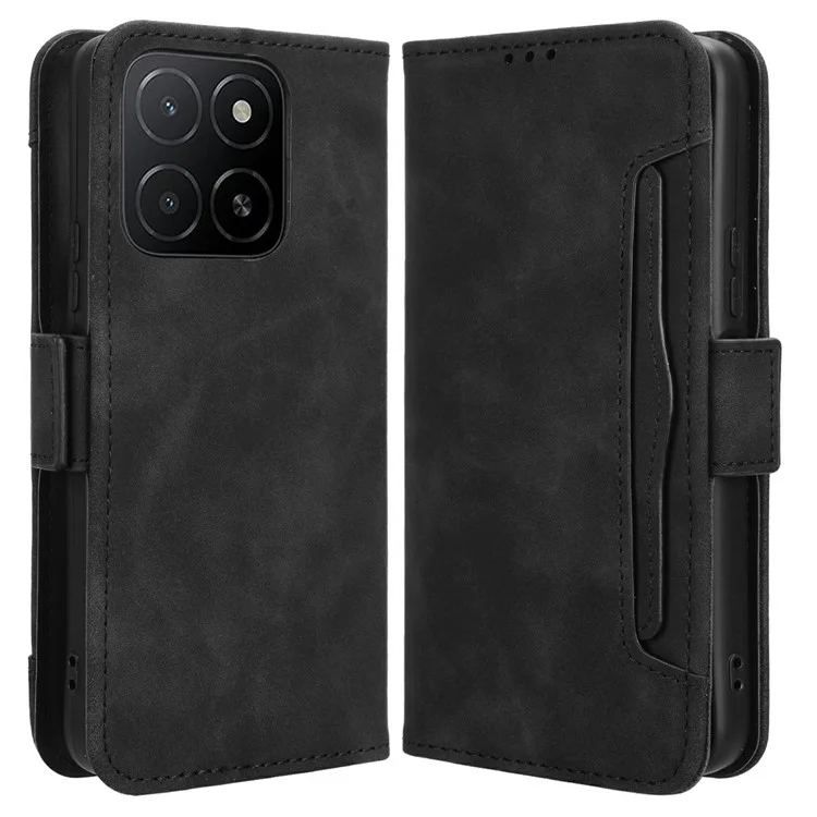 Für Honor X5b Plus / X5b Lederetui Handyhülle mit mehreren Kartenfächern - Schwarz