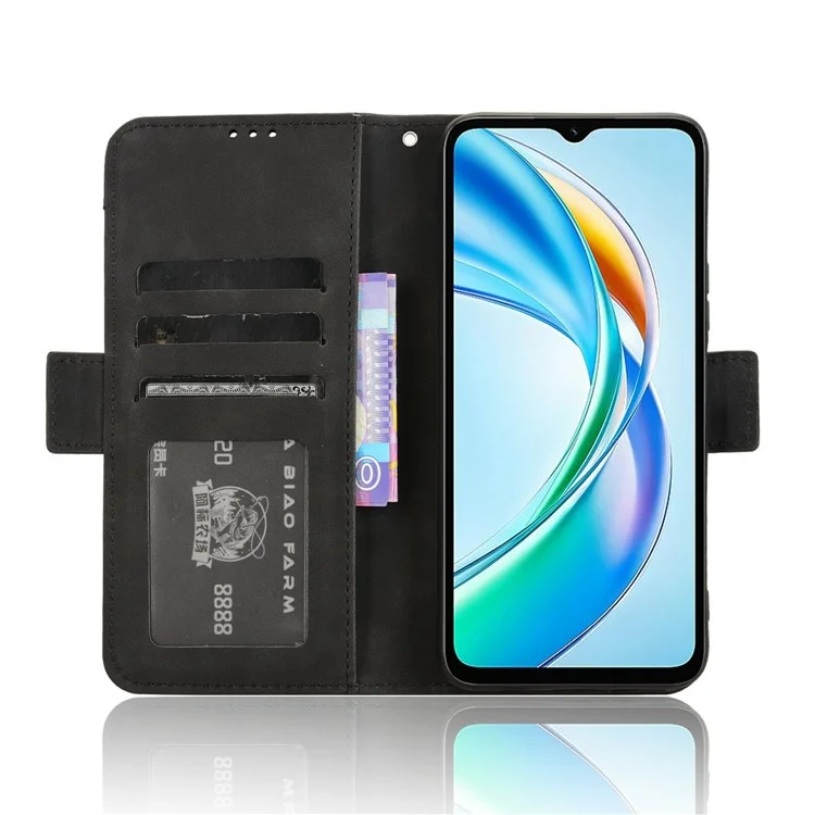 Für Honor X5b Plus / X5b Lederetui Handyhülle mit mehreren Kartenfächern - Schwarz
