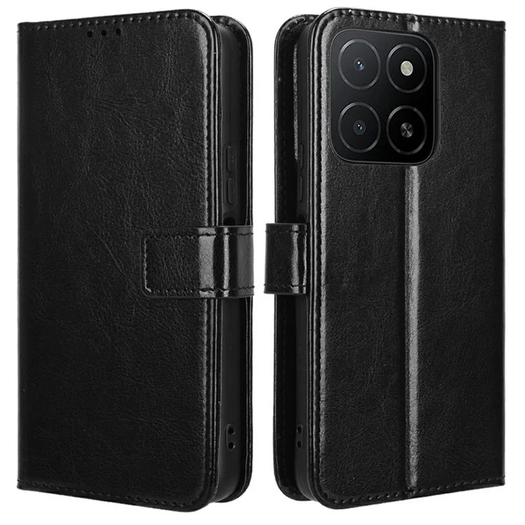 For Honor X5b Plus / X5b Hülle Crazy Horse Textur PU Leder Telefon-Geldbörsen-Abdeckung - Schwarz