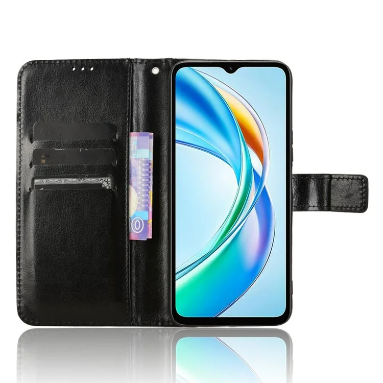 For Honor X5b Plus / X5b Hülle Crazy Horse Textur PU Leder Telefon-Geldbörsen-Abdeckung - Schwarz