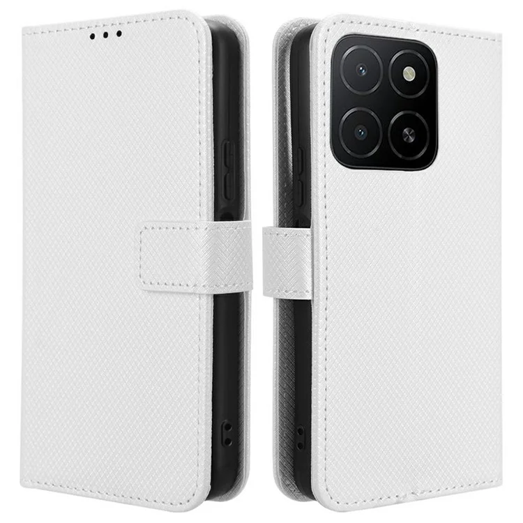 Für Honor X5b Plus / X5b Hülle Pu-Leder Diamant-Textur Brieftasche Handyhülle - Weiß