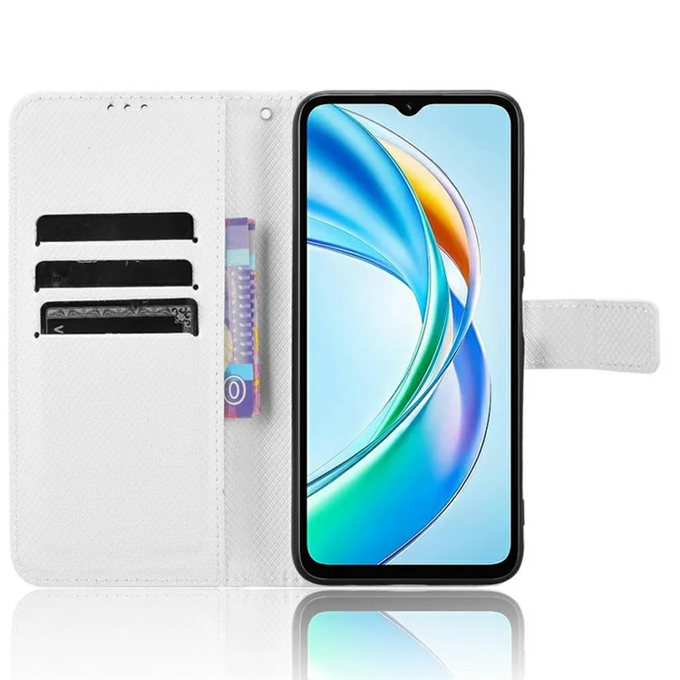 Für Honor X5b Plus / X5b Hülle Pu-Leder Diamant-Textur Brieftasche Handyhülle - Weiß