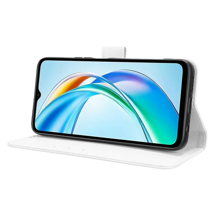Für Honor X5b Plus / X5b Hülle Pu-Leder Diamant-Textur Brieftasche Handyhülle - Weiß