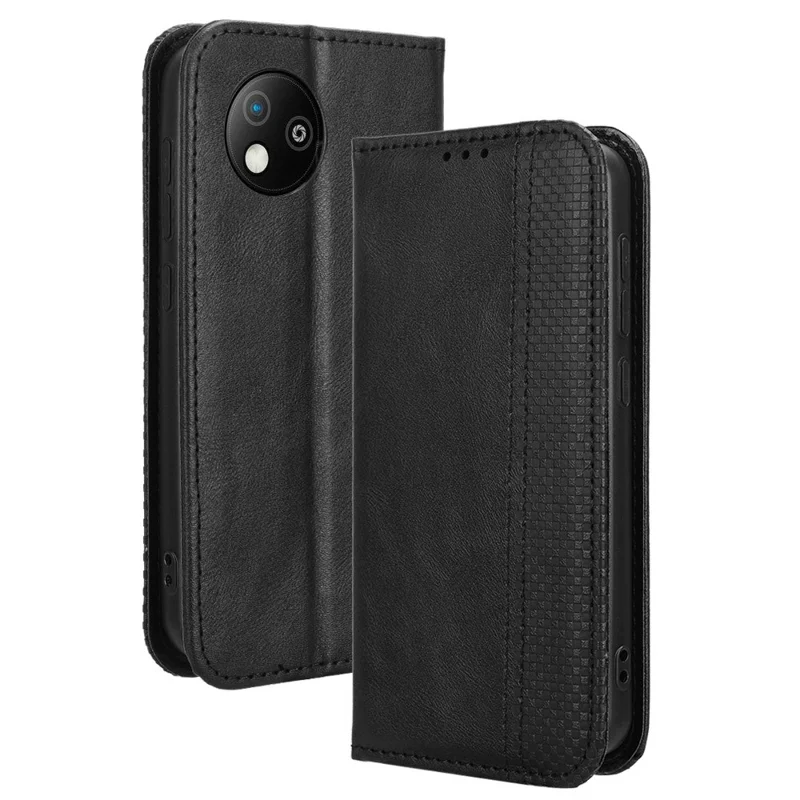Étui en cuir portefeuille avec support pour ZTE Blade A35 Lite / A35 Core - Texture rétro - Noir