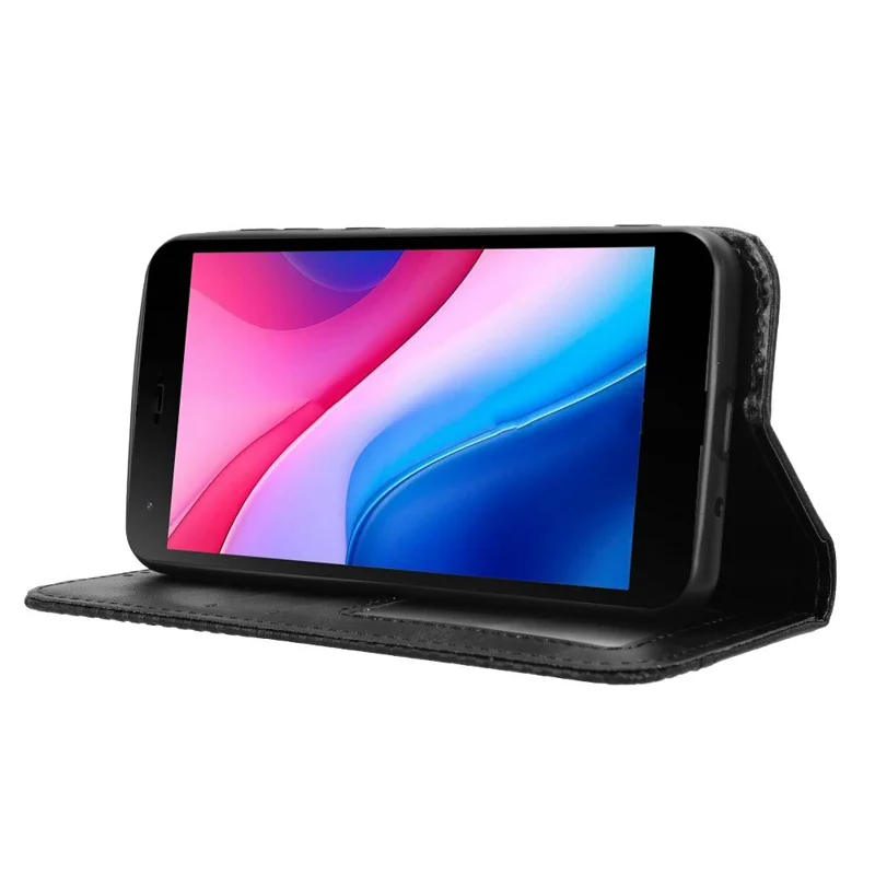 Étui en cuir portefeuille avec support pour ZTE Blade A35 Lite / A35 Core - Texture rétro - Noir