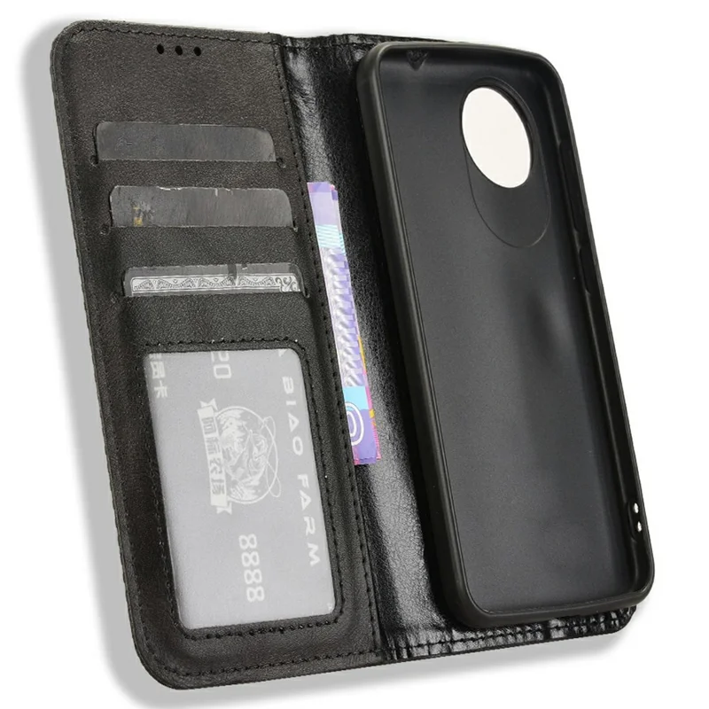 Étui en cuir portefeuille avec support pour ZTE Blade A35 Lite / A35 Core - Texture rétro - Noir