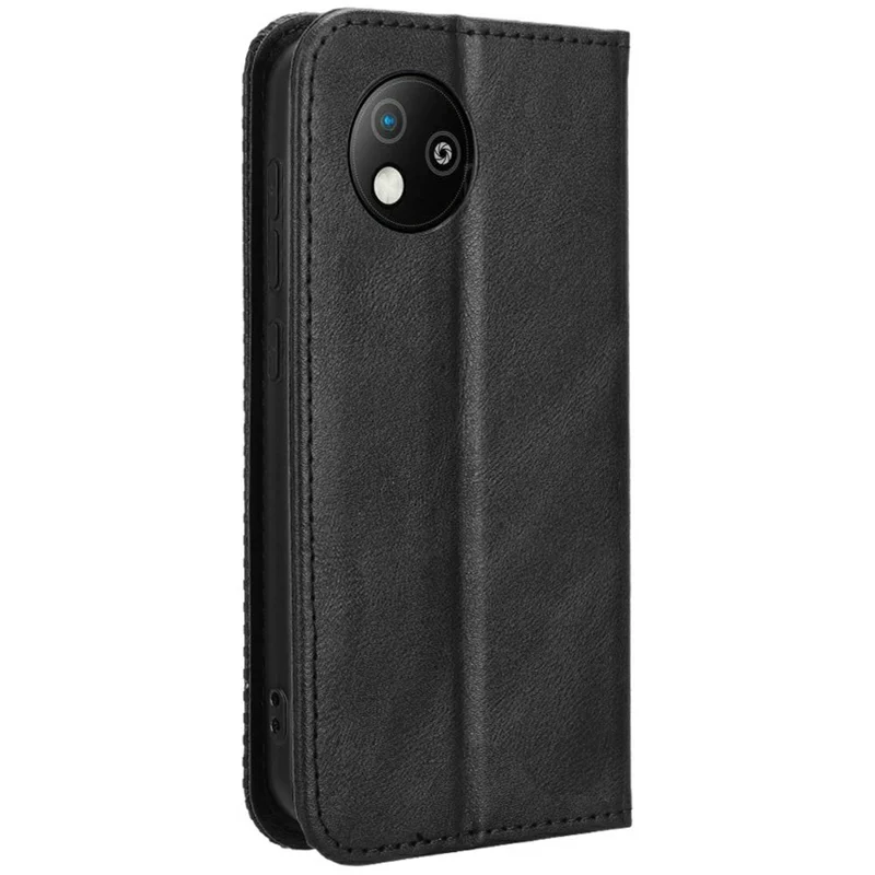 Étui en cuir portefeuille avec support pour ZTE Blade A35 Lite / A35 Core - Texture rétro - Noir