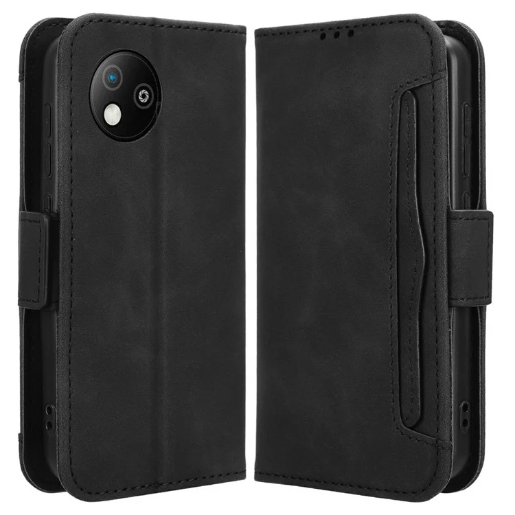Für ZTE Blade A35 Lite / A35 Core Ledertasche Handyhülle mit mehreren Kartenfächern - Schwarz