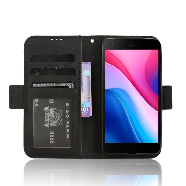 Für ZTE Blade A35 Lite / A35 Core Ledertasche Handyhülle mit mehreren Kartenfächern - Schwarz