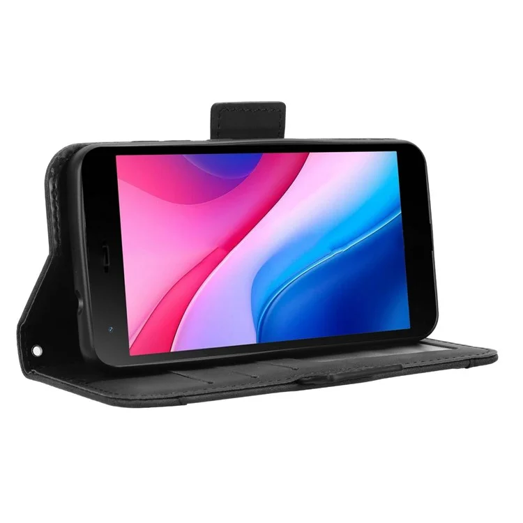 Für ZTE Blade A35 Lite / A35 Core Ledertasche Handyhülle mit mehreren Kartenfächern - Schwarz