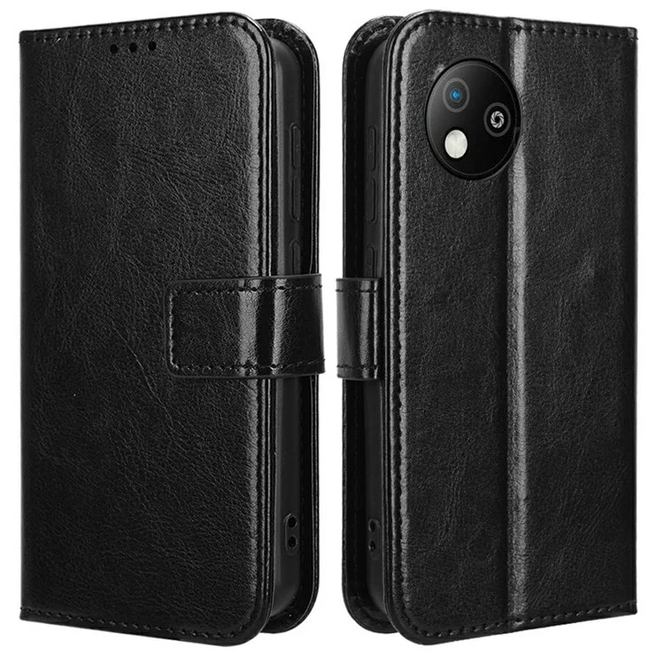 Étui pour ZTE Blade A35 Lite / A35 Core, texture folle de cheval, étui portefeuille en cuir PU - Noir
