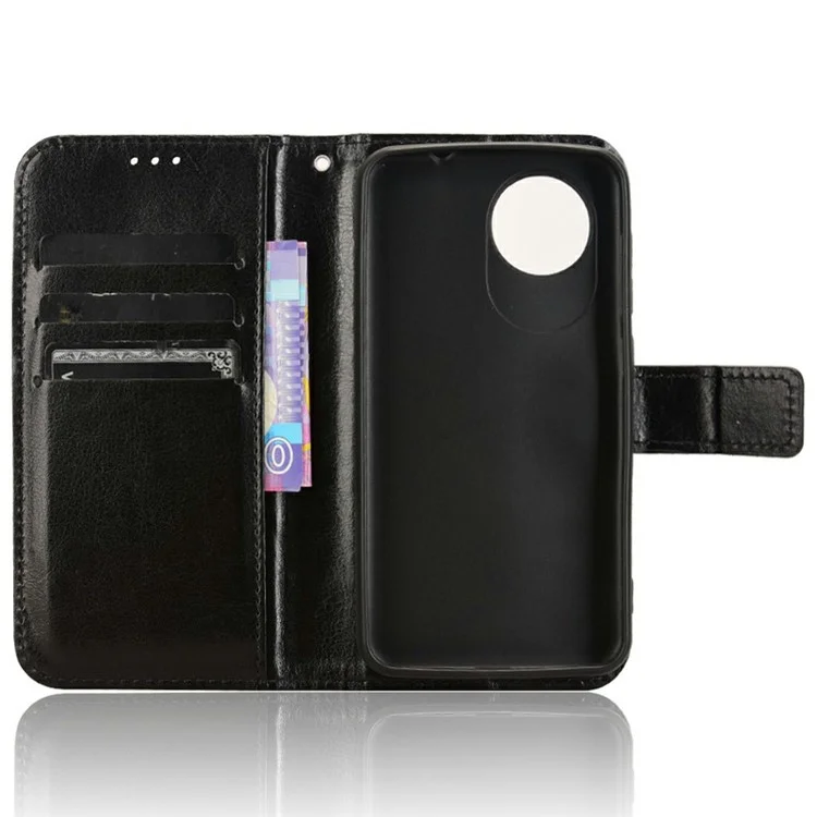 Étui pour ZTE Blade A35 Lite / A35 Core, texture folle de cheval, étui portefeuille en cuir PU - Noir