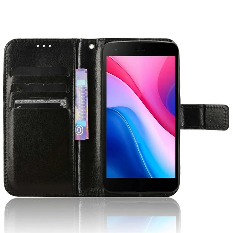 Étui pour ZTE Blade A35 Lite / A35 Core, texture folle de cheval, étui portefeuille en cuir PU - Noir