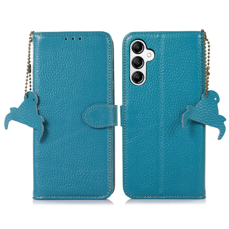 For Samsung Galaxy A36 5G Case RFID Blocking Genuine Cow Leather Phone Cover Litchi Texture - Blue
