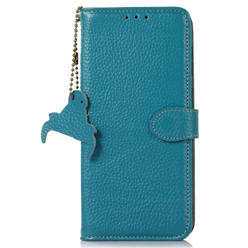 For Samsung Galaxy A36 5G Case RFID Blocking Genuine Cow Leather Phone Cover Litchi Texture - Blue