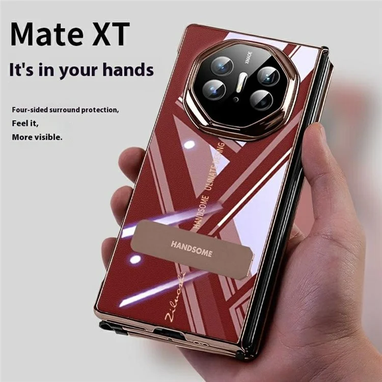 For Huawei Mate XT Ultimate Case Kickstand Electroplating Frame Clear PC Phone Back Cover - Silver