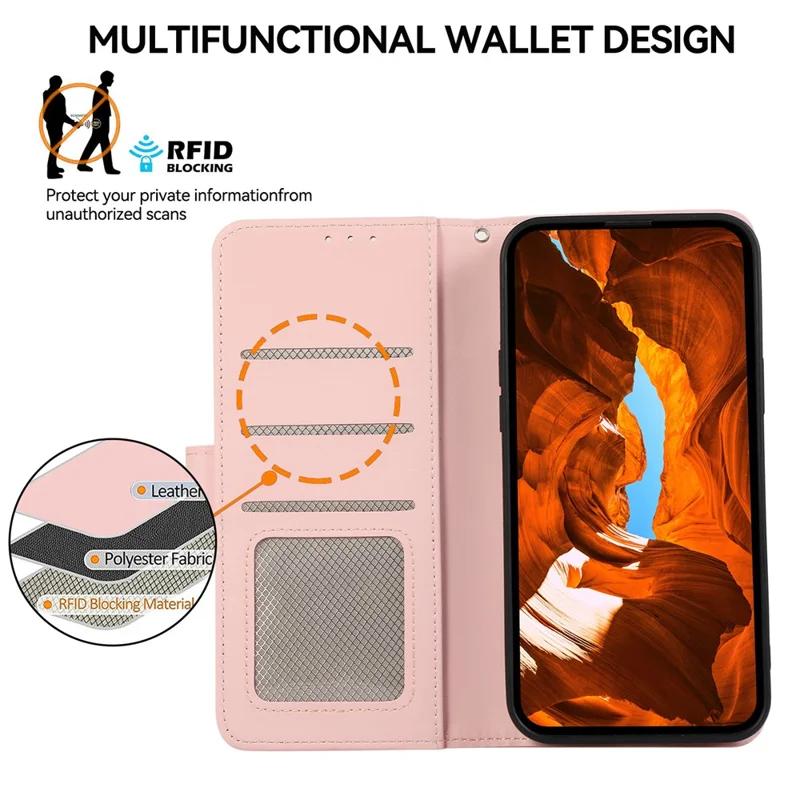For Motorola Moto G75 5G Case RFID Blocking Flip Leather Phone Cover - Pink